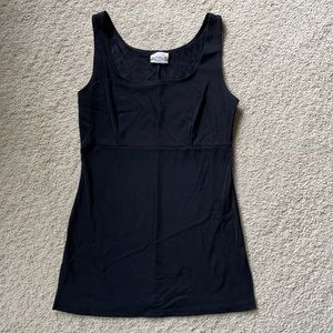 Active USA black nylon/spandex flared lined tank. L.